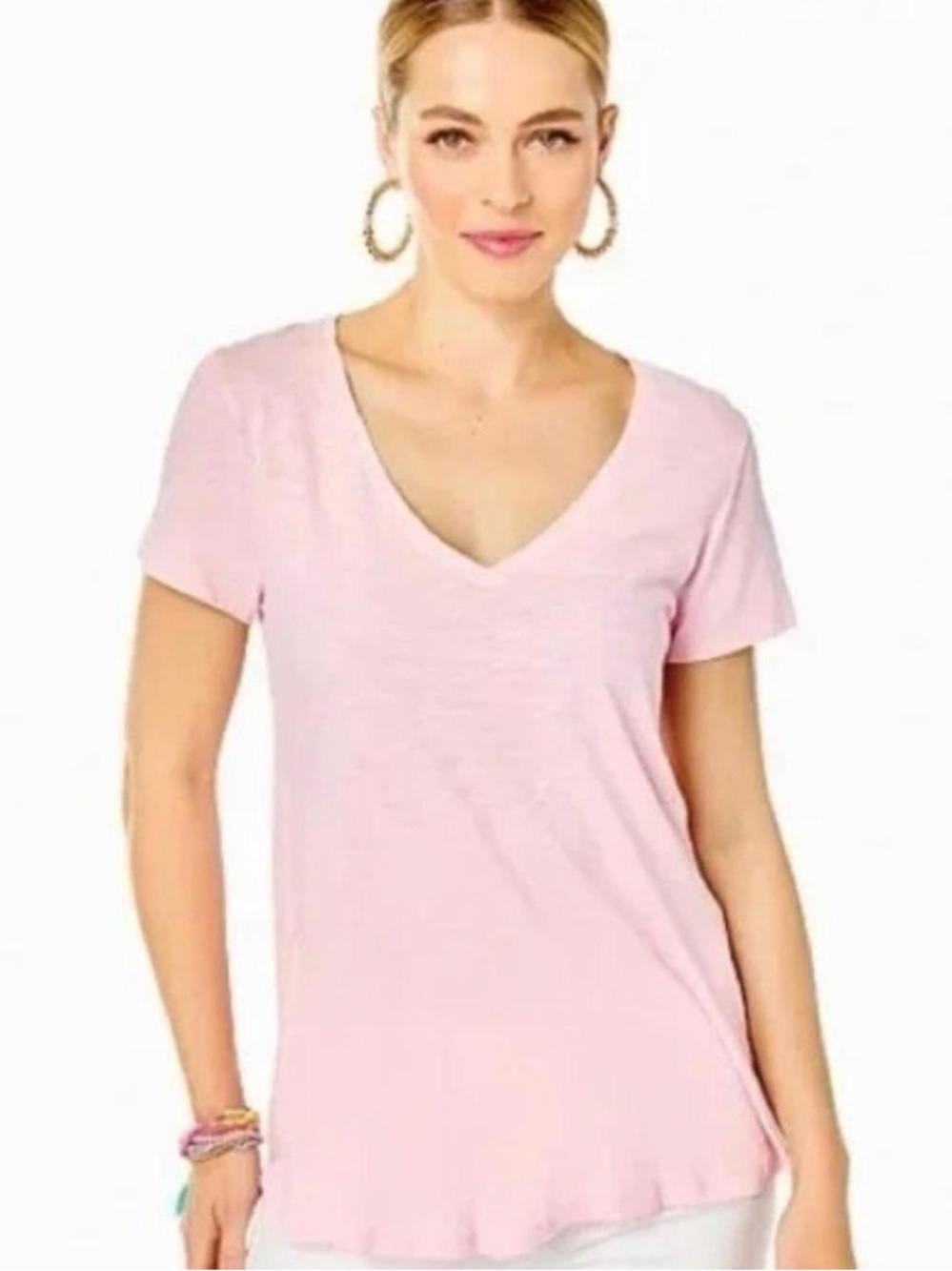 Lilly Pulitzer Etta Top Paradise Tint Light Pink V-Neck Tee